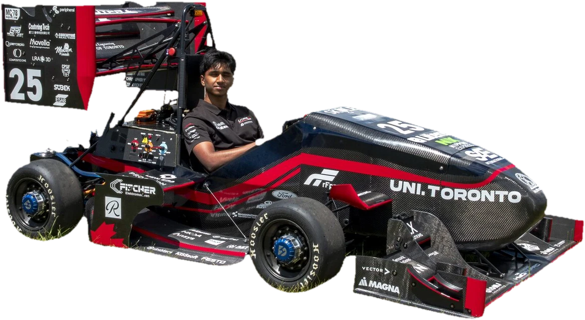 The University of Toronto Formula Racing car, with Dinu Dassanayake in the cockpit